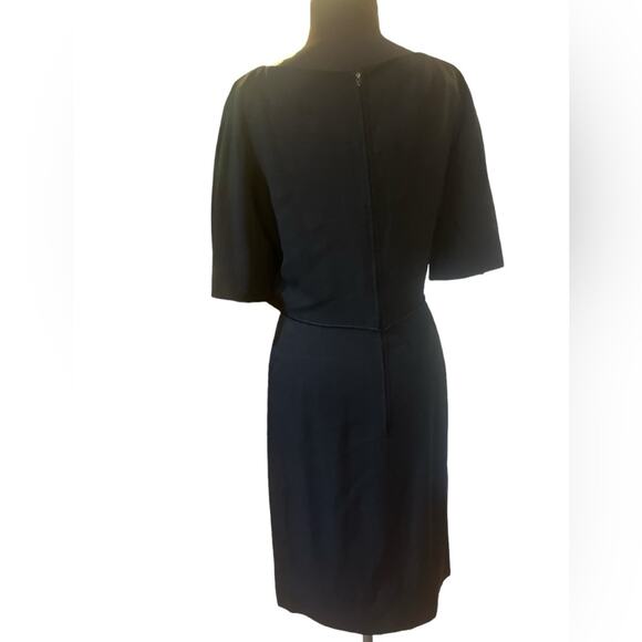 Vtg Black Modest Ladylike 3D Rose Feminine Minimalist Whimigoth Midi Dress M - Picture 5 of 6